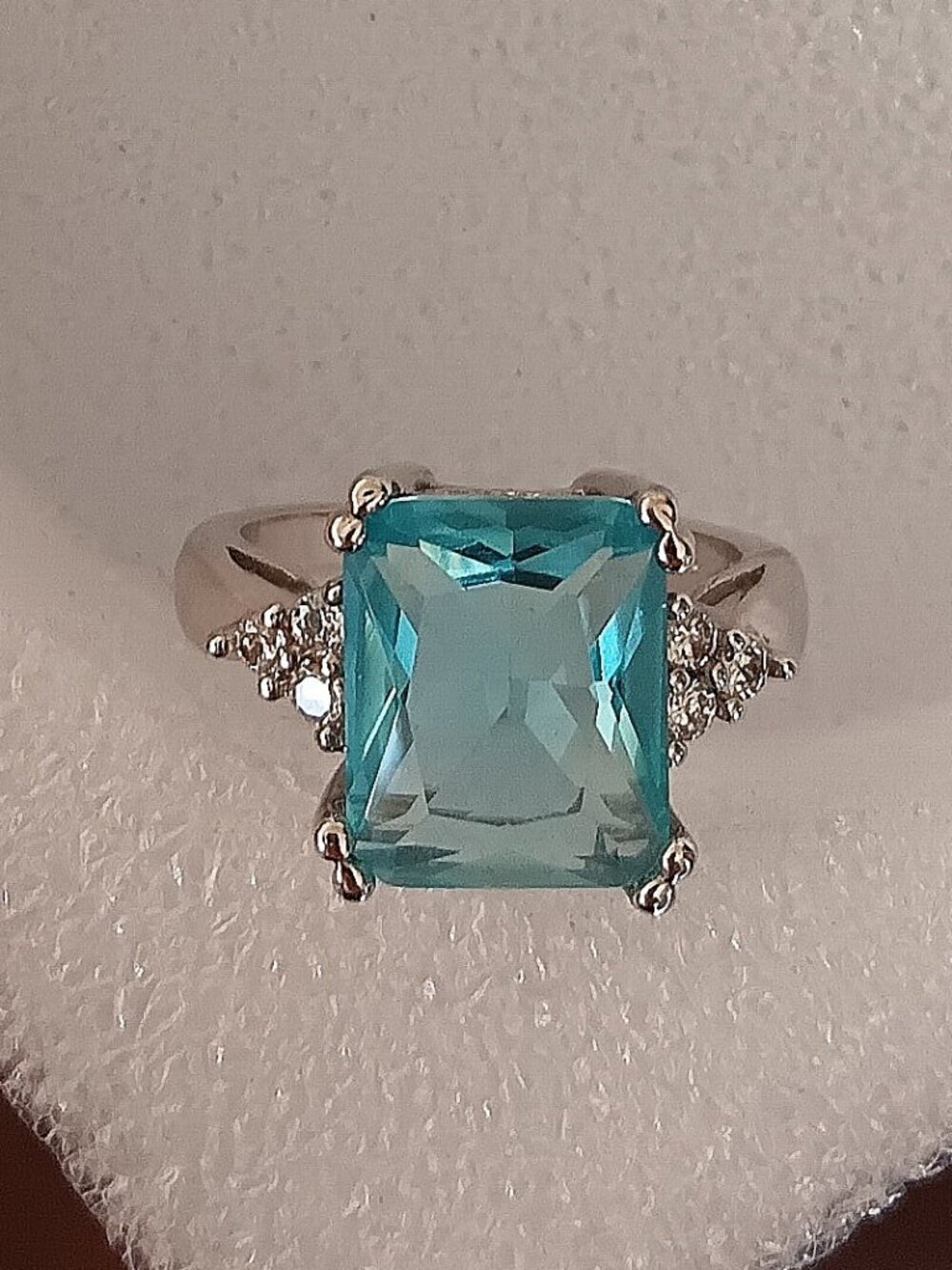 New - Aquamarine With White Topaz Silver Ring - Size 7 or 10